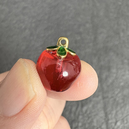 10PCS Red  Glass Apple Pendants, Fruit Bead Charm for DIY Jewelry Making