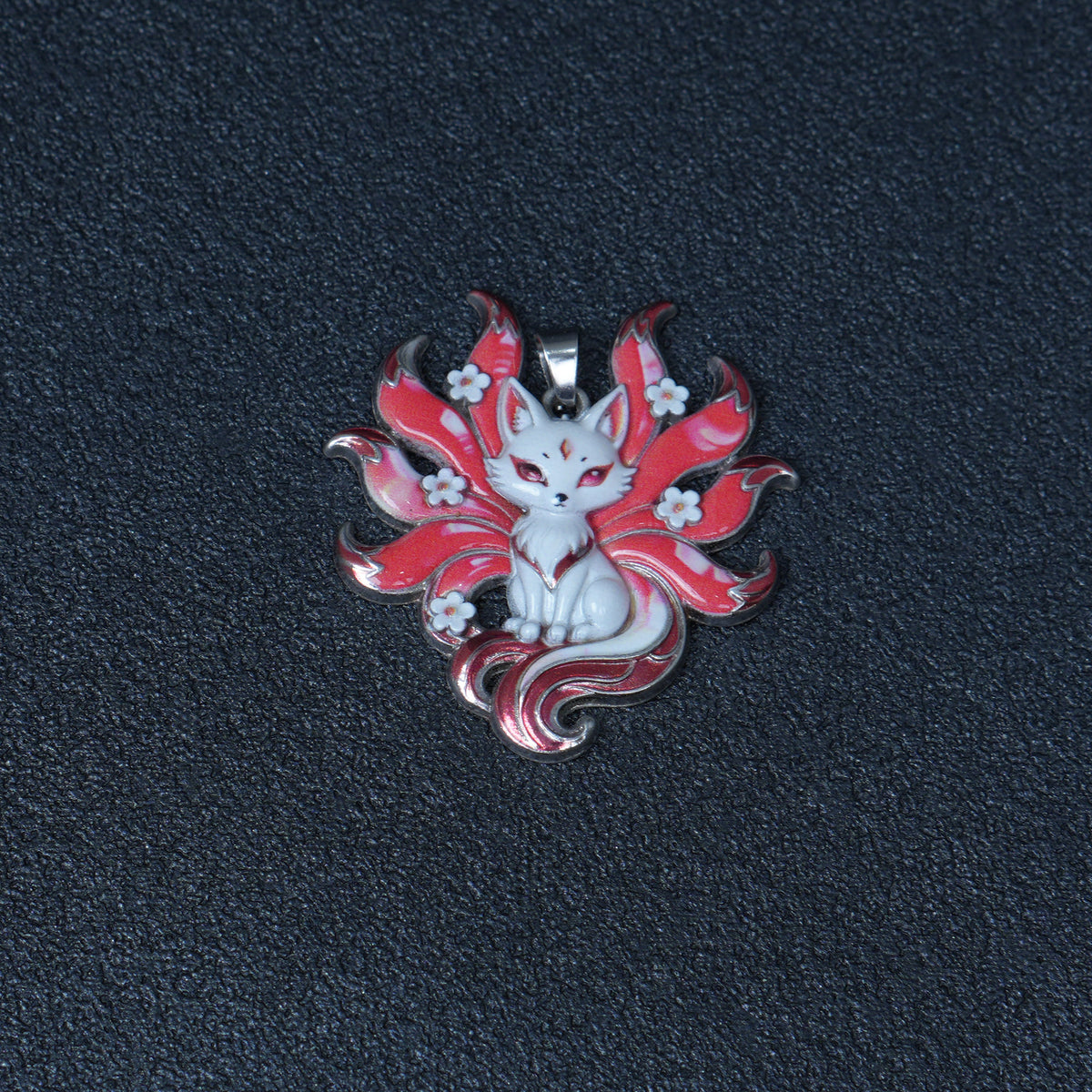Red Nine Tailed Fox Enamel Charm，Kitsune pendant