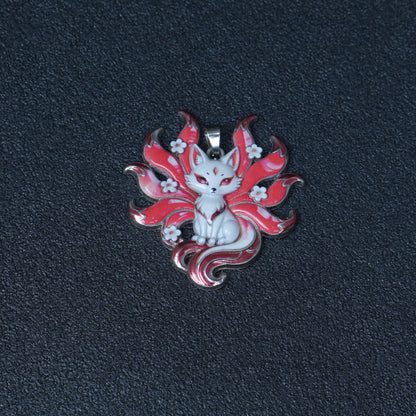 Red Nine Tailed Fox Enamel Charm，Kitsune pendant