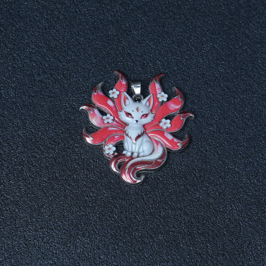 Red Nine Tailed Fox Enamel Charm，Kitsune pendant
