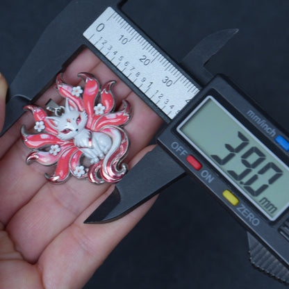 Red Nine Tailed Fox Enamel Charm，Kitsune pendant