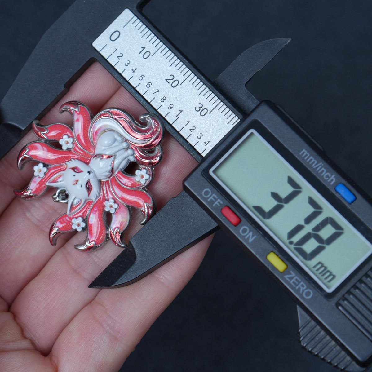 Red Nine Tailed Fox Enamel Charm，Kitsune pendant