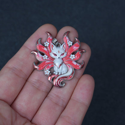 Red Nine Tailed Fox Enamel Charm，Kitsune pendant