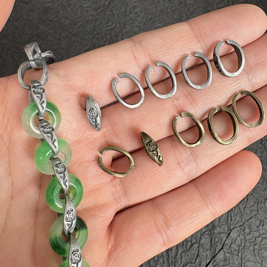 40PCS Antique Silver & Bronze Oval Rose Jump Rings, Donut Bead Chain Making Findings