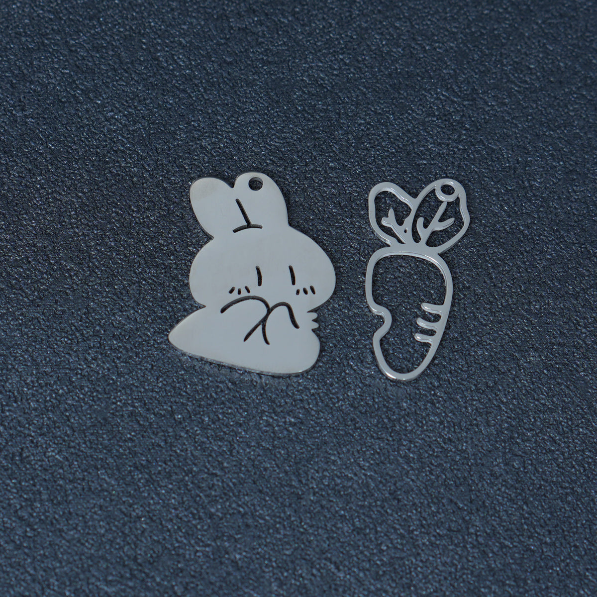 Stainless Steel Bunny and Carrot Charm Set, Rabbit Pendant, Animal Jewelry Component