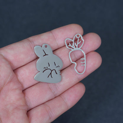 Stainless Steel Bunny and Carrot Charm Set, Rabbit Pendant, Animal Jewelry Component