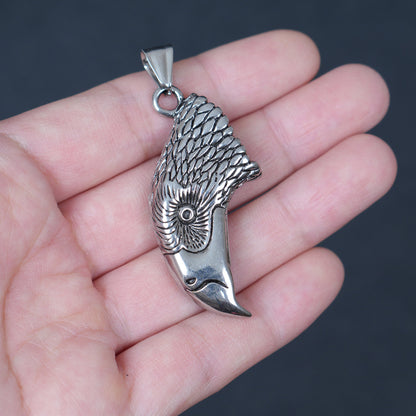 Stainless Steel Eagle Head Pendant, Antiqued Hawk Charm, Gothic Bird Jewelry Supply