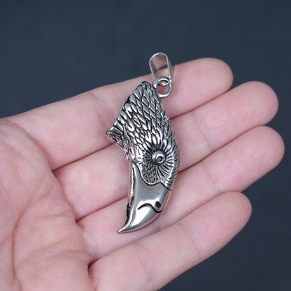 Stainless Steel Eagle Head Pendant, Antiqued Hawk Charm, Gothic Bird Jewelry Supply