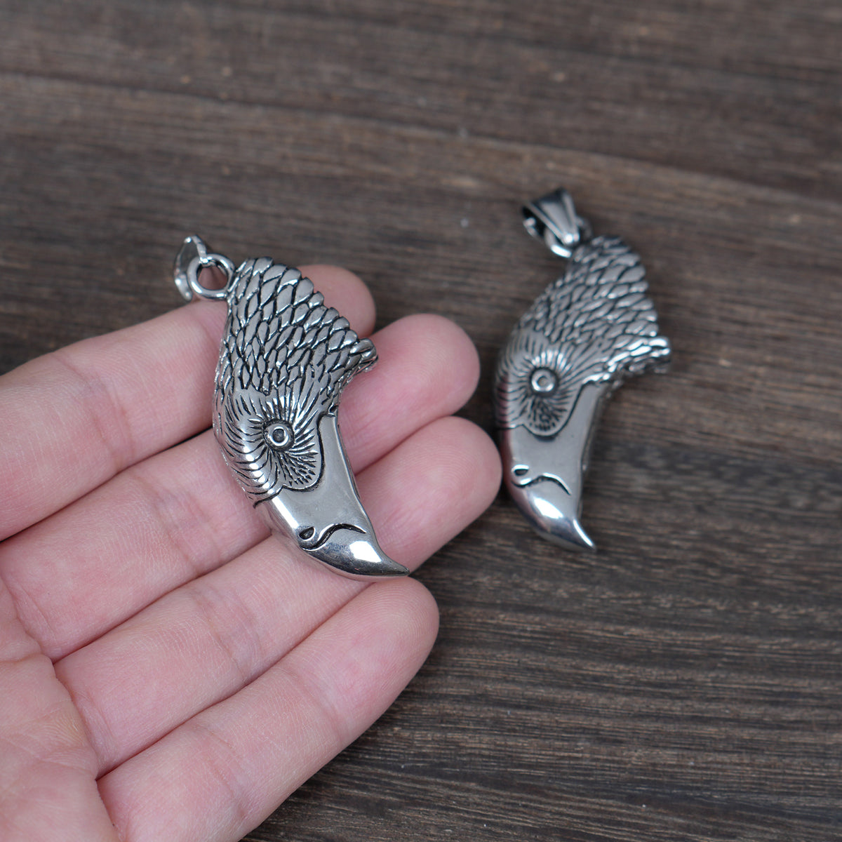 Stainless Steel Eagle Head Pendant, Antiqued Hawk Charm, Gothic Bird Jewelry Supply