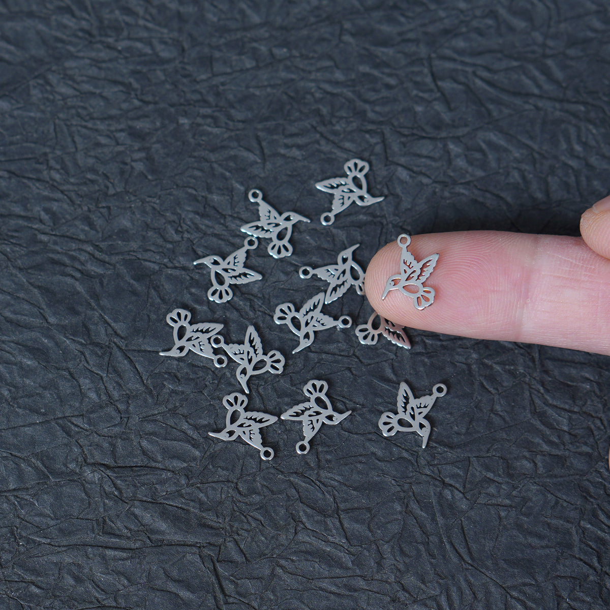 10PCS 12x11mm Stainless Steel Hollow Hummingbird Charms, Bird Pendant for Handmade Jewelry Making