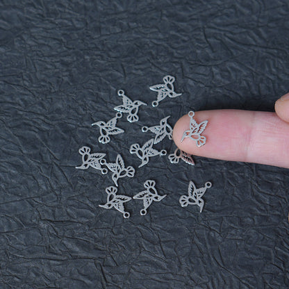 10PCS 12x11mm Stainless Steel Hollow Hummingbird Charms, Bird Pendant for Handmade Jewelry Making