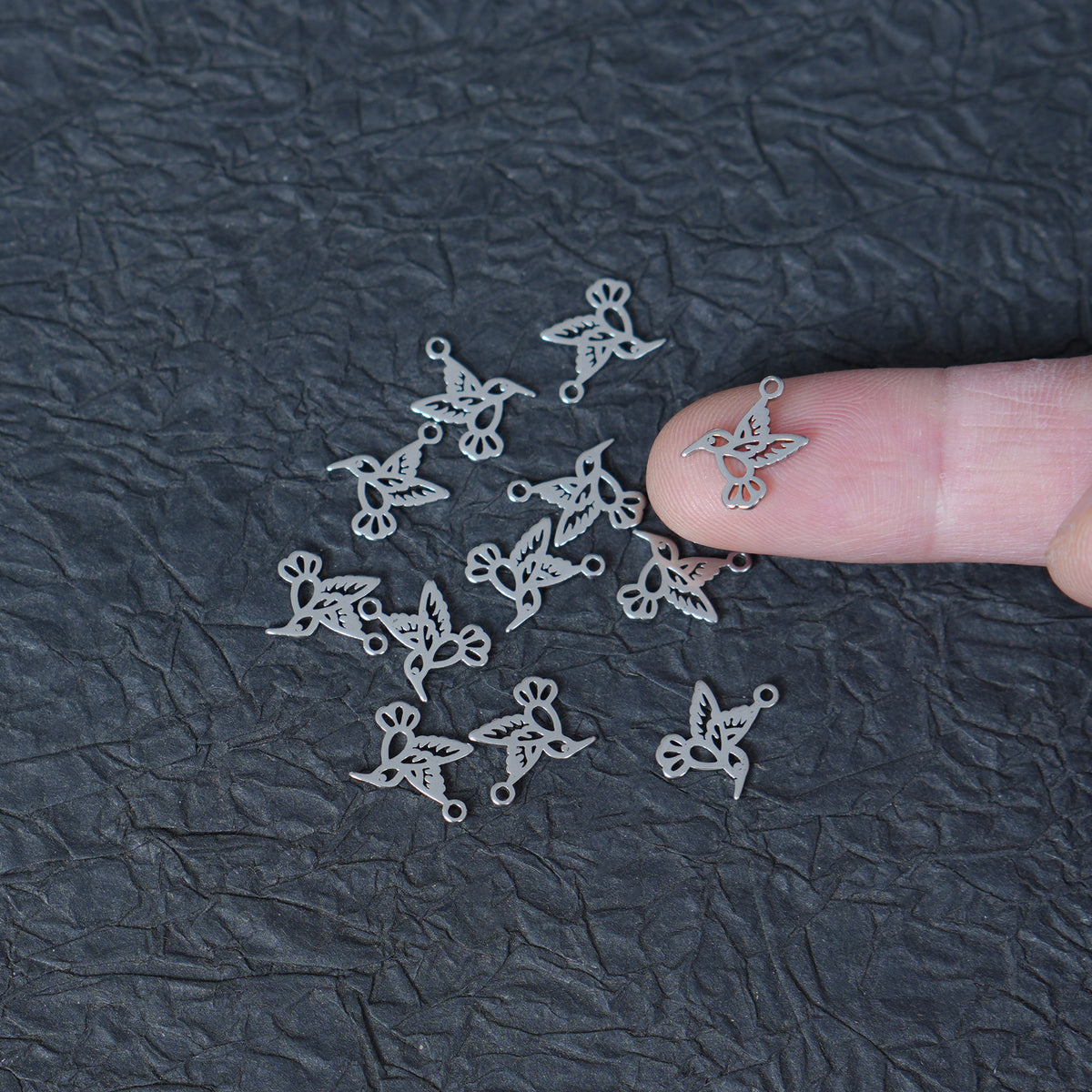 10PCS 12x11mm Stainless Steel Hollow Hummingbird Charms, Bird Pendant for Handmade Jewelry Making