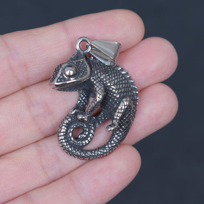 Stainless Steel Lizard Pendant, Antiqued Chameleon Charm, Gothic Reptile Pendant for Jewelry Making