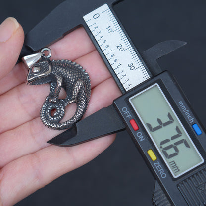 Stainless Steel Lizard Pendant, Antiqued Chameleon Charm, Gothic Reptile Pendant for Jewelry Making