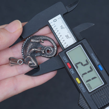 Stainless Steel Lizard Pendant, Antiqued Chameleon Charm, Gothic Reptile Pendant for Jewelry Making