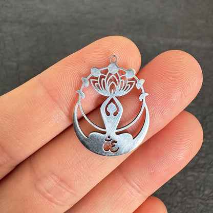 Stainless Steel Om Symbol Yoga Goddess Cutout Lotus Pendant,Spiritual DIY Earring Supply