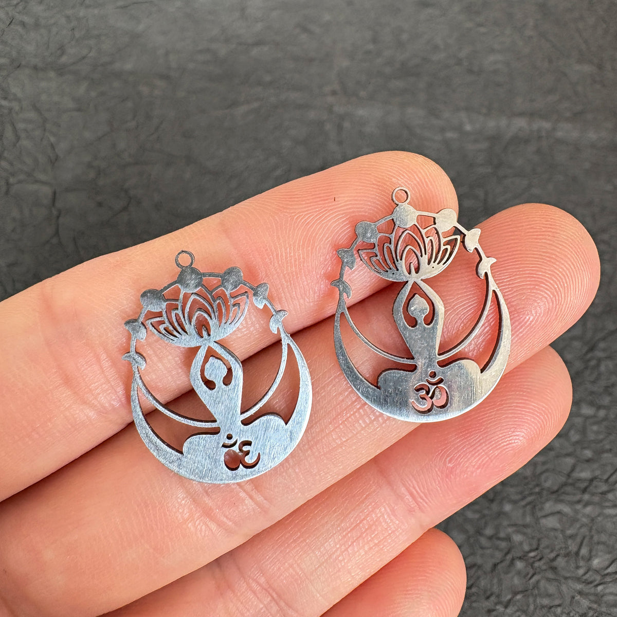 Stainless Steel Om Symbol Yoga Goddess Cutout Lotus Pendant,Spiritual DIY Earring Supply