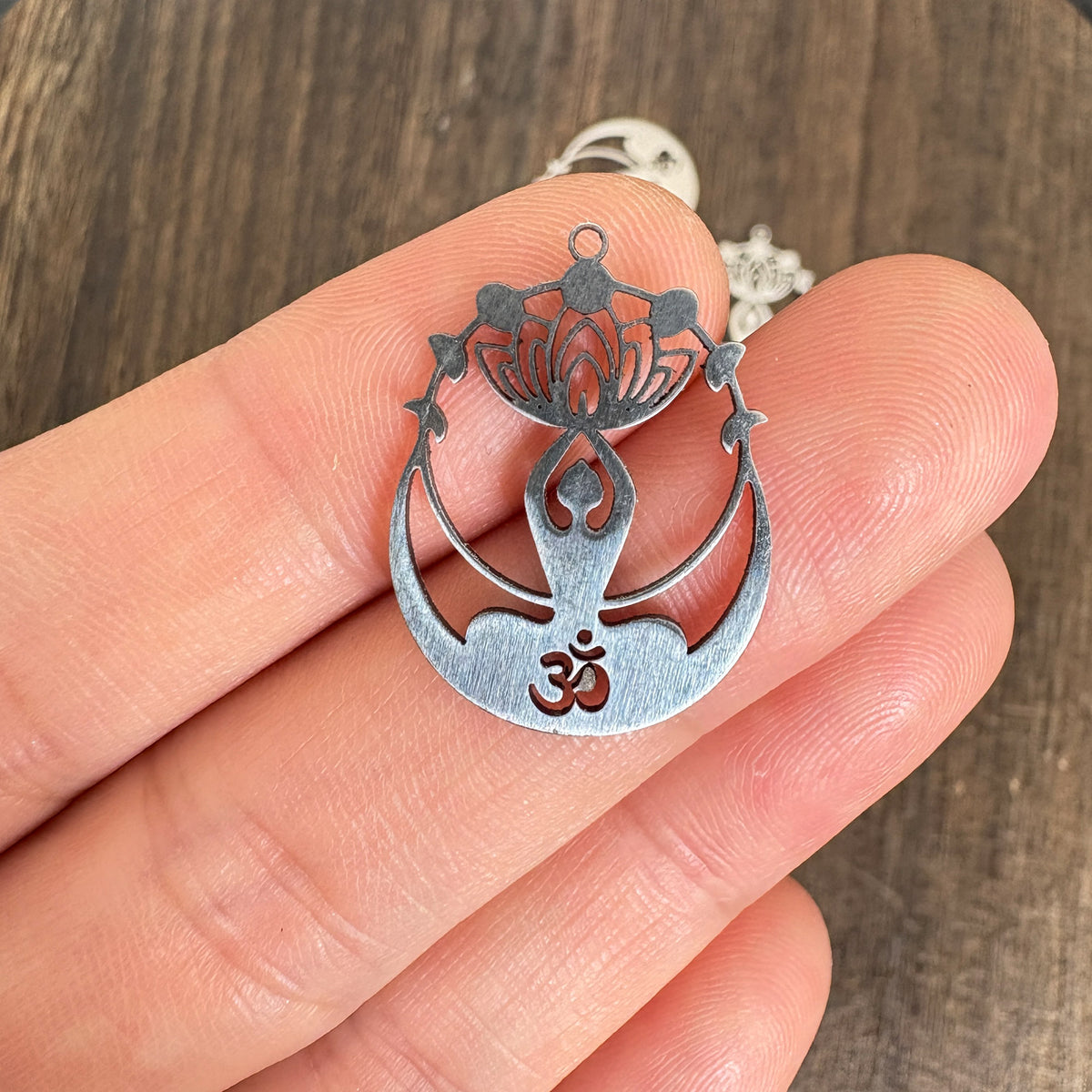 Stainless Steel Om Symbol Yoga Goddess Cutout Lotus Pendant,Spiritual DIY Earring Supply