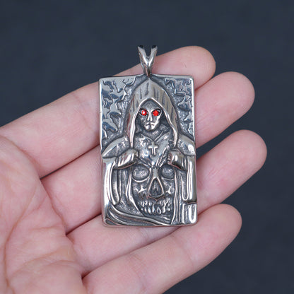 Stainless Steel Santa Muerte Pendant, Skull Cross Dog Tag Charm, Gothic Reversible Jewelry Supply