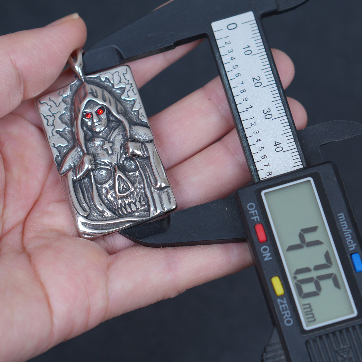 Stainless Steel Santa Muerte Pendant, Skull Cross Dog Tag Charm, Gothic Reversible Jewelry Supply