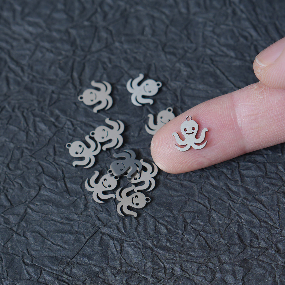 10PCS Smiley Octopus Stainless Steel Charm, Tiny Ocean Animal Pendant, DIY Jewelry Making Finding