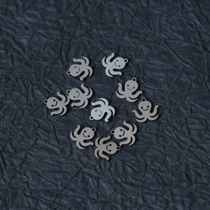 10PCS Smiley Octopus Stainless Steel Charm, Tiny Ocean Animal Pendant, DIY Jewelry Making Finding