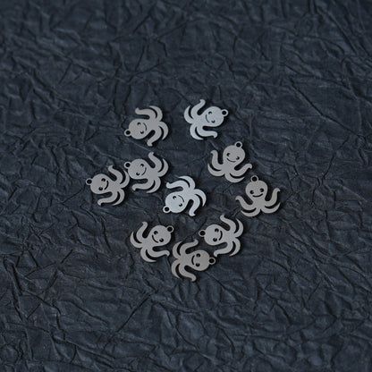 10PCS Smiley Octopus Stainless Steel Charm, Tiny Ocean Animal Pendant, DIY Jewelry Making Finding