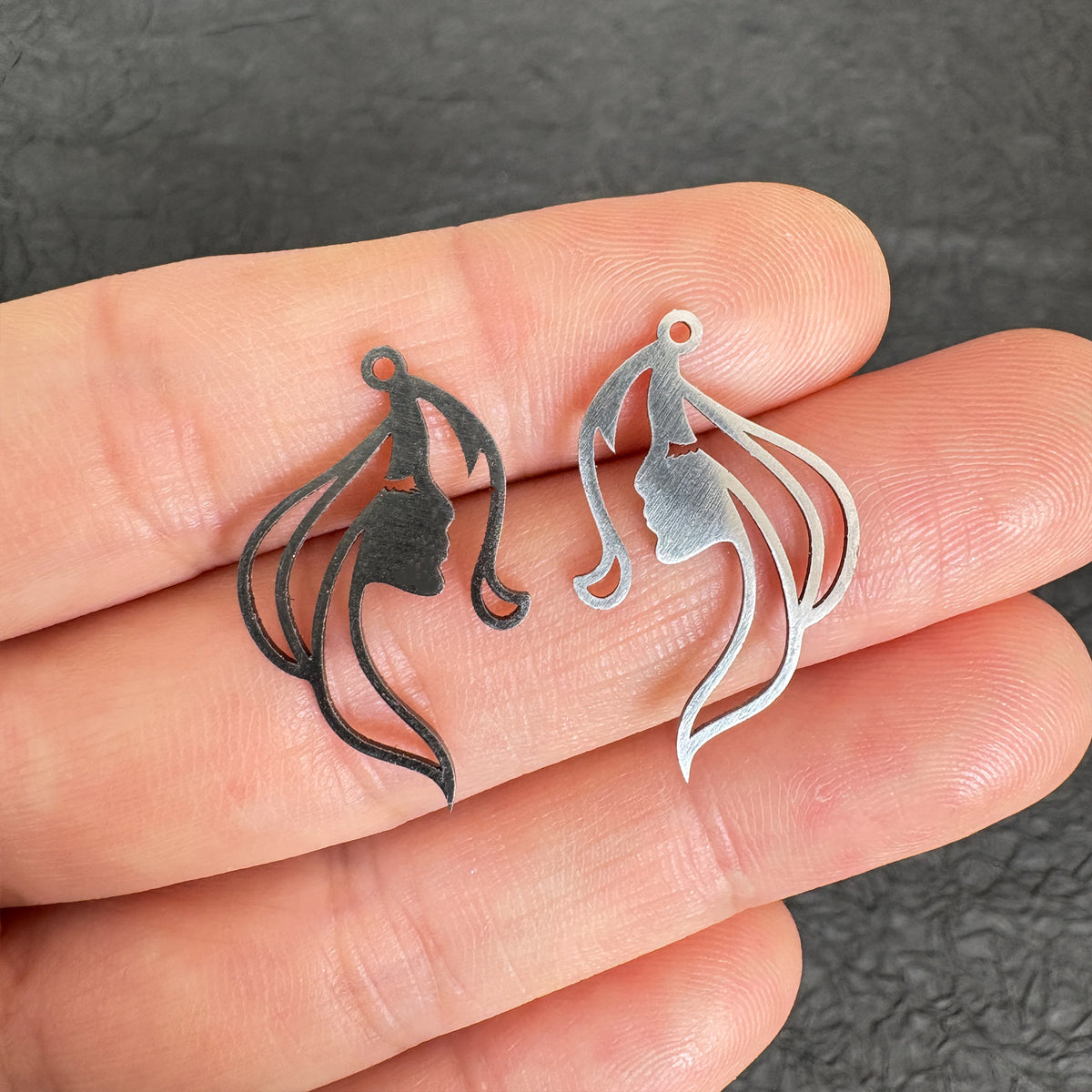 2PCS Stainless Steel Woman Face Silhouette Charm, DIY Jewelry Making Pendant