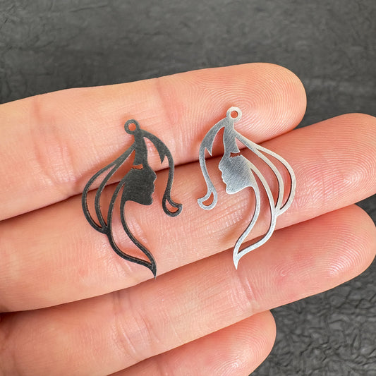 2PCS Stainless Steel Woman Face Silhouette Charm, DIY Jewelry Making Pendant