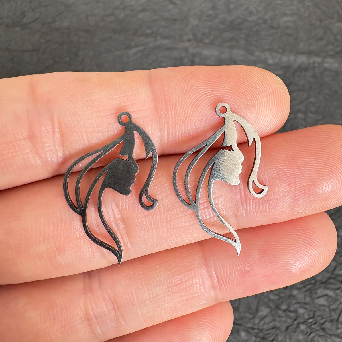 2PCS Stainless Steel Woman Face Silhouette Charm, DIY Jewelry Making Pendant