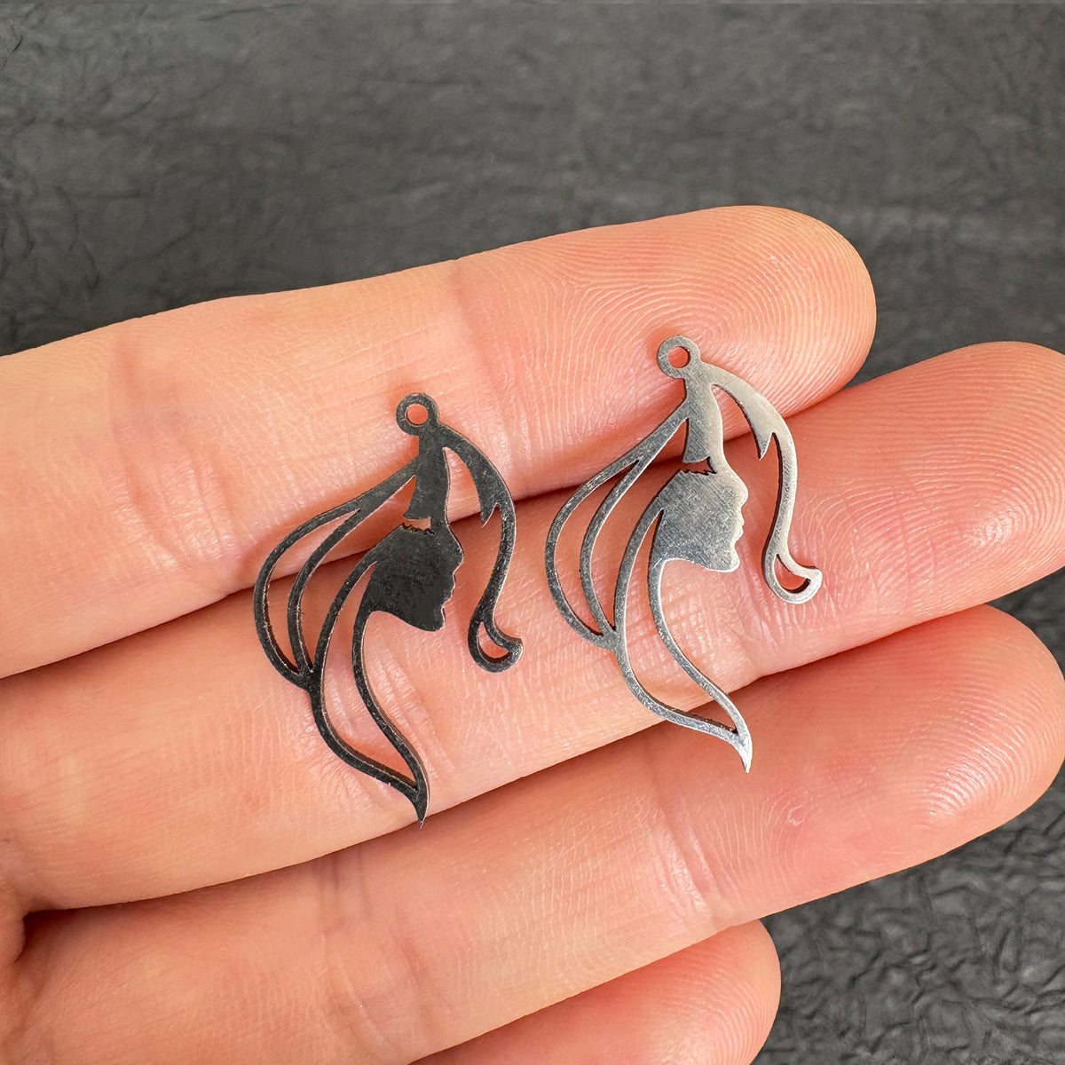 2PCS Stainless Steel Woman Face Silhouette Charm, DIY Jewelry Making Pendant