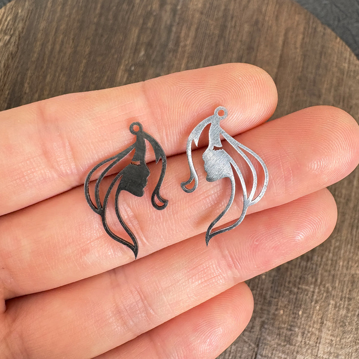 2PCS Stainless Steel Woman Face Silhouette Charm, DIY Jewelry Making Pendant