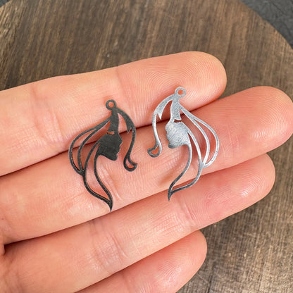 2PCS Stainless Steel Woman Face Silhouette Charm, DIY Jewelry Making Pendant