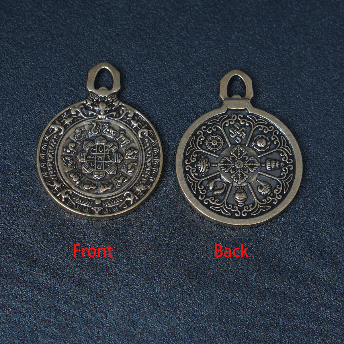 Tibetan Bagua Protection  Amulet Pendant, Double Sided Dharma Wheel Charm, Spiritual Jewelry Craft Component