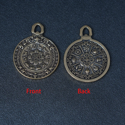 Tibetan Bagua Protection  Amulet Pendant, Double Sided Dharma Wheel Charm, Spiritual Jewelry Craft Component