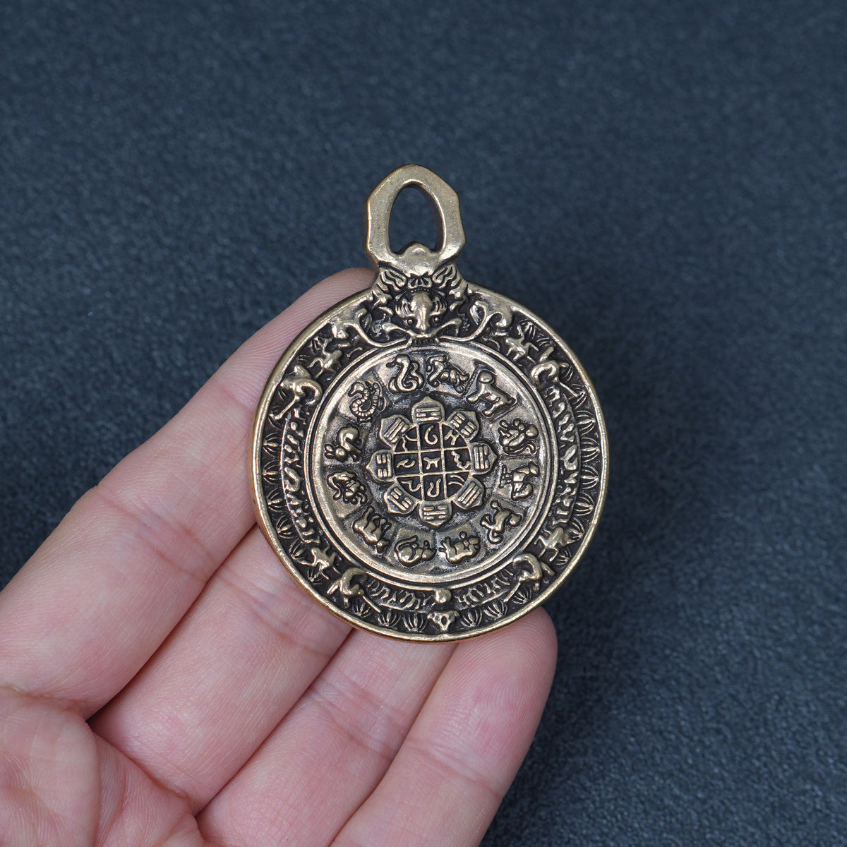 Tibetan Bagua Protection  Amulet Pendant, Double Sided Dharma Wheel Charm, Spiritual Jewelry Craft Component