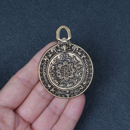 Tibetan Bagua Protection  Amulet Pendant, Double Sided Dharma Wheel Charm, Spiritual Jewelry Craft Component