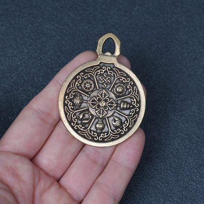 Tibetan Bagua Protection  Amulet Pendant, Double Sided Dharma Wheel Charm, Spiritual Jewelry Craft Component