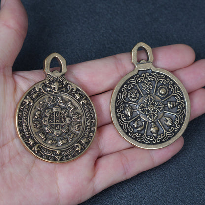 Tibetan Bagua Protection  Amulet Pendant, Double Sided Dharma Wheel Charm, Spiritual Jewelry Craft Component