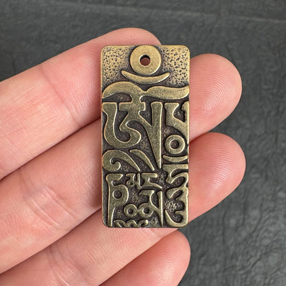 Tibetan Om Mani Padme Hum Pendant, Vintage Brass Mantra Amulet  Spiritual Protection Charm
