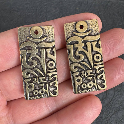 Tibetan Om Mani Padme Hum Pendant, Vintage Brass Mantra Amulet  Spiritual Protection Charm