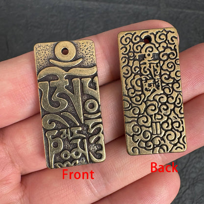 Tibetan Om Mani Padme Hum Pendant, Vintage Brass Mantra Amulet  Spiritual Protection Charm