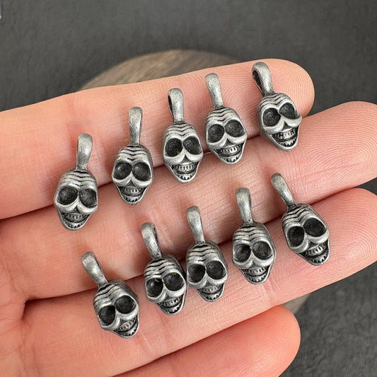 10pcs Tibetan Skull Mala Counter Clips, Antique Silver Shituling Guru Bead Accessory for Prayer Beads