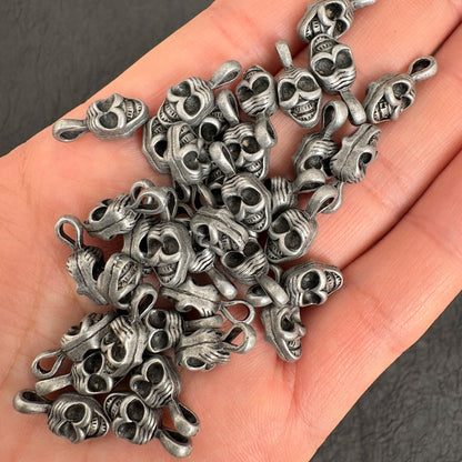 10pcs Tibetan Skull Mala Counter Clips, Antique Silver Shituling Guru Bead Accessory for Prayer Beads