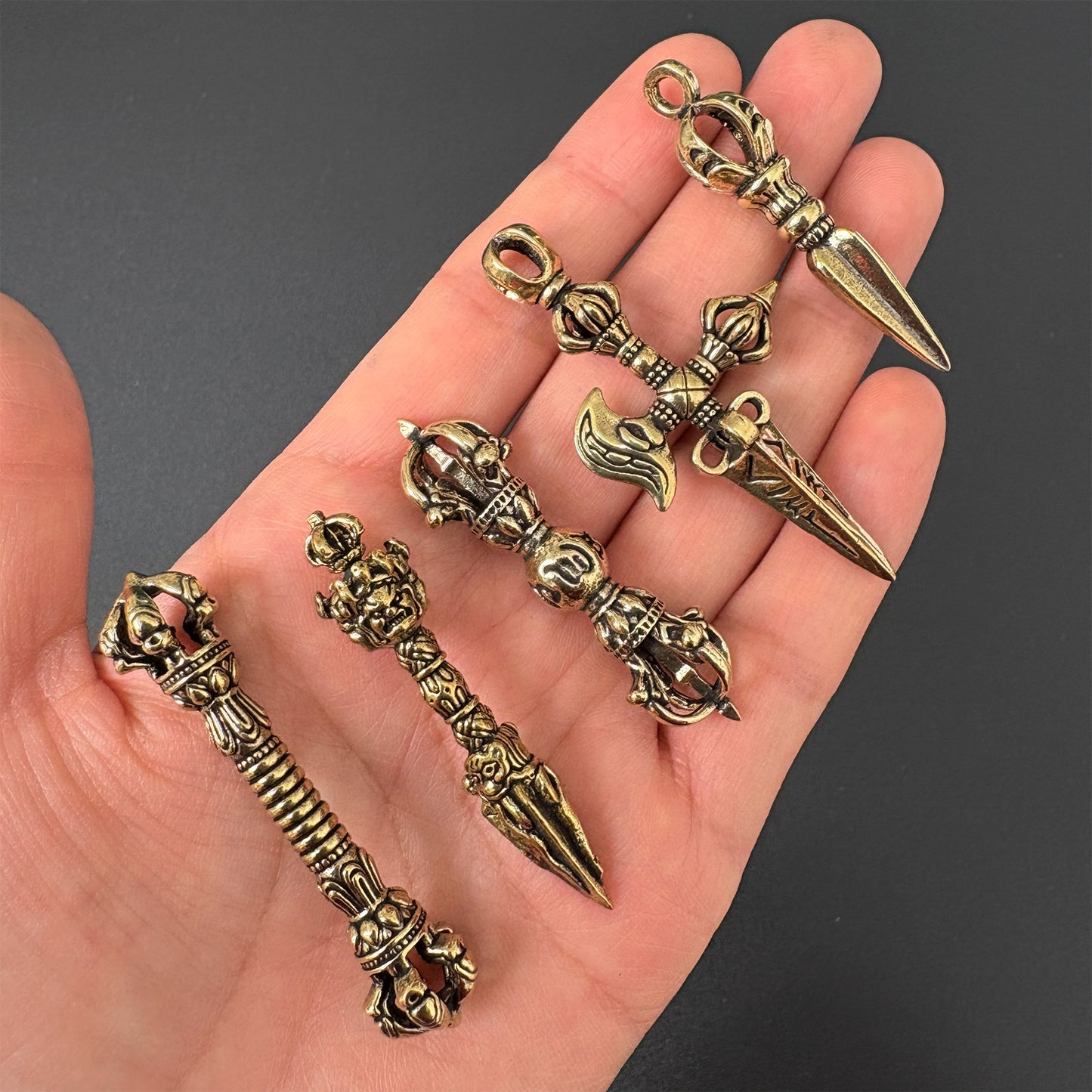 Vintage Brass Vajra Phurba Pendant, Tibetan Demon-Subduing Dagger Charm, Buddhist Protection Amulet