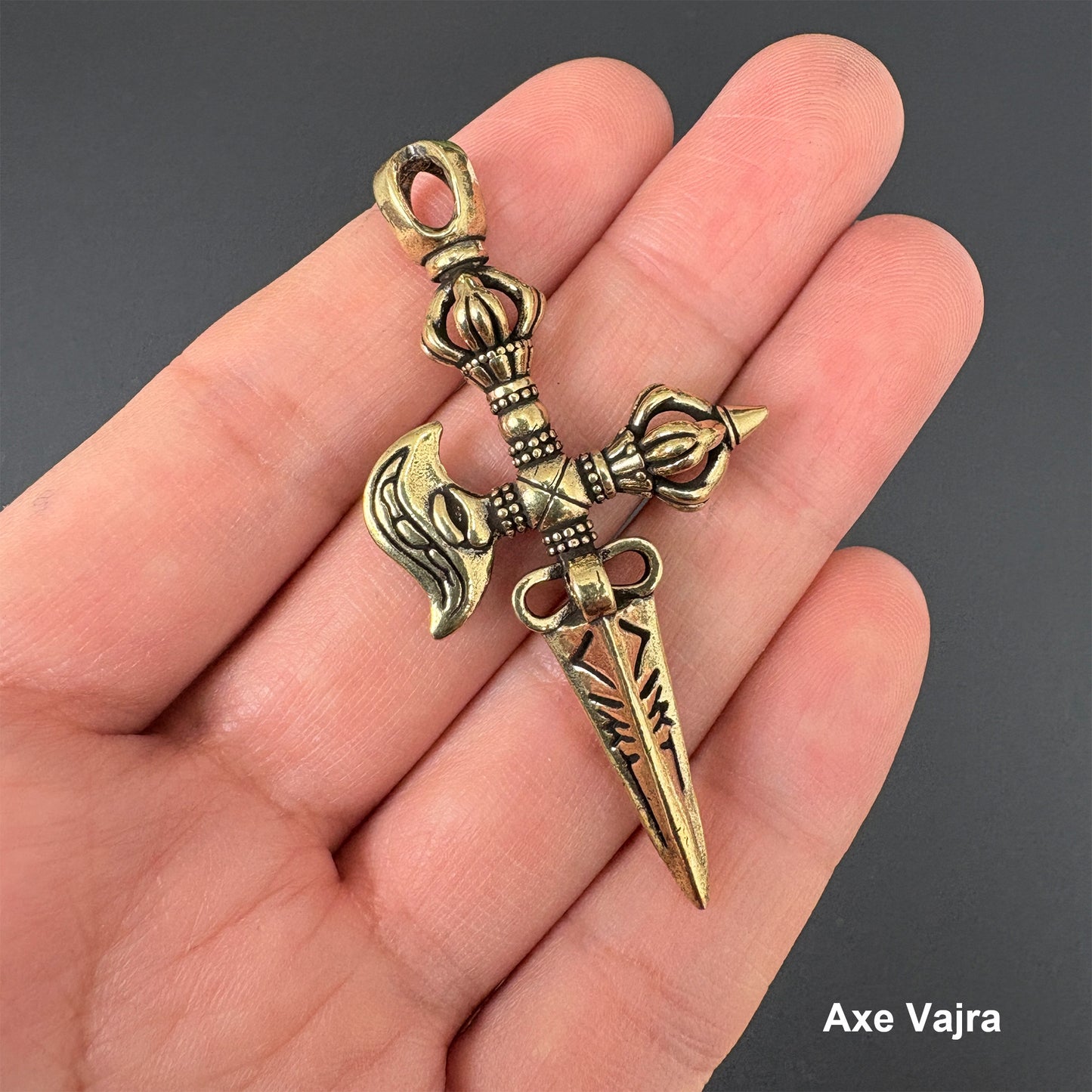 Vintage Brass Vajra Phurba Pendant, Tibetan Demon-Subduing Dagger Charm, Buddhist Protection Amulet
