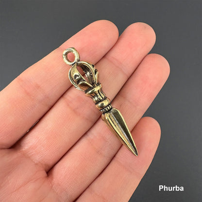 Vintage Brass Vajra Phurba Pendant, Tibetan Demon-Subduing Dagger Charm, Buddhist Protection Amulet