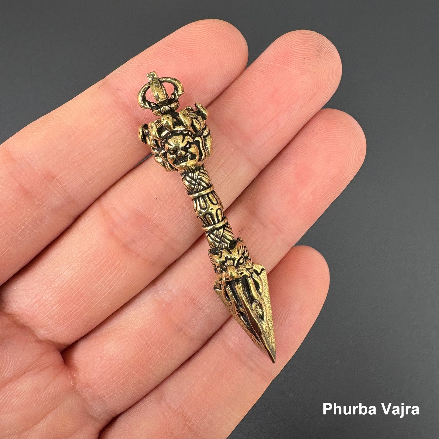 Vintage Brass Vajra Phurba Pendant, Tibetan Demon-Subduing Dagger Charm, Buddhist Protection Amulet