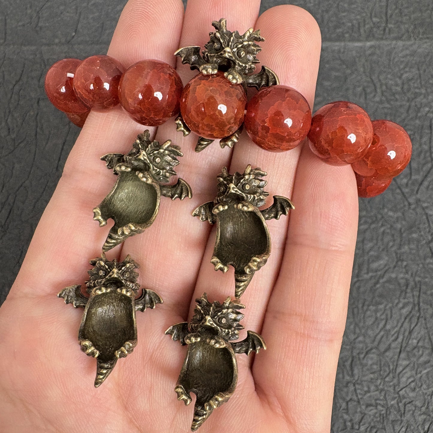 4PCS Tiny Winged Dragon Bead Holders, Vintage Bronze Spacer Cap for Round Bead DIY Jewelry