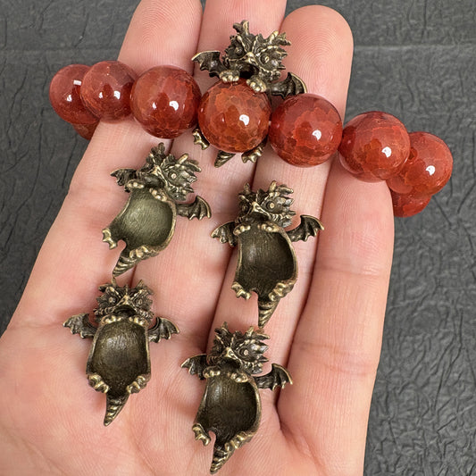 4PCS Tiny Winged Dragon Bead Holders, Vintage Bronze Spacer Cap for Round Bead DIY Jewelry